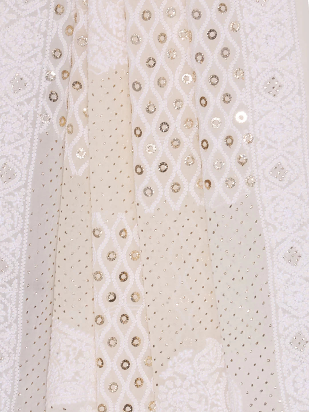 Ada Hand Embroidered Ivory Pure Georgette Lucknowi Chikankari Dupatta With Muqaish Work 01A388558