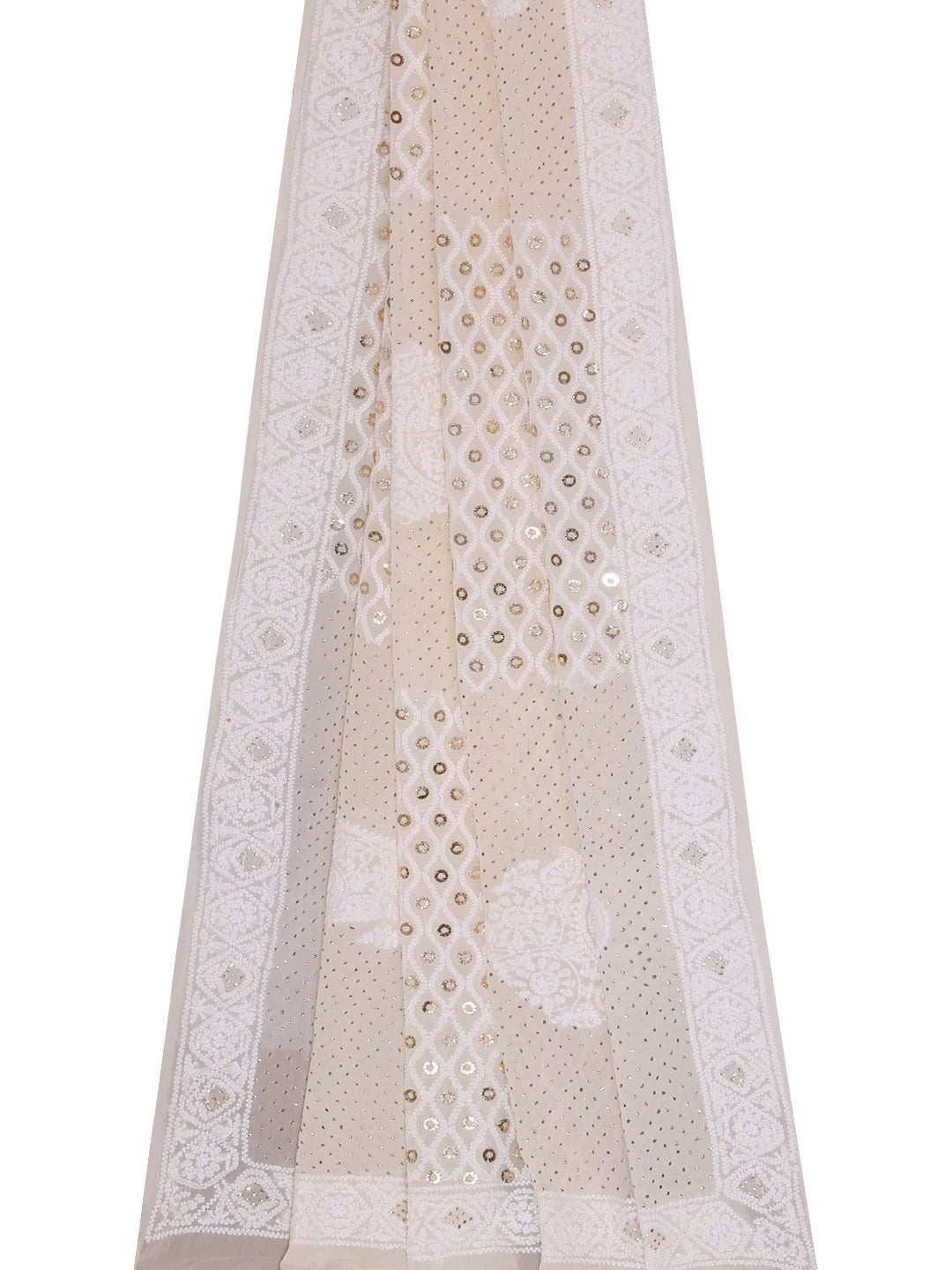Ada Hand Embroidered Ivory Pure Georgette Lucknowi Chikankari Dupatta With Muqaish Work 01A388558