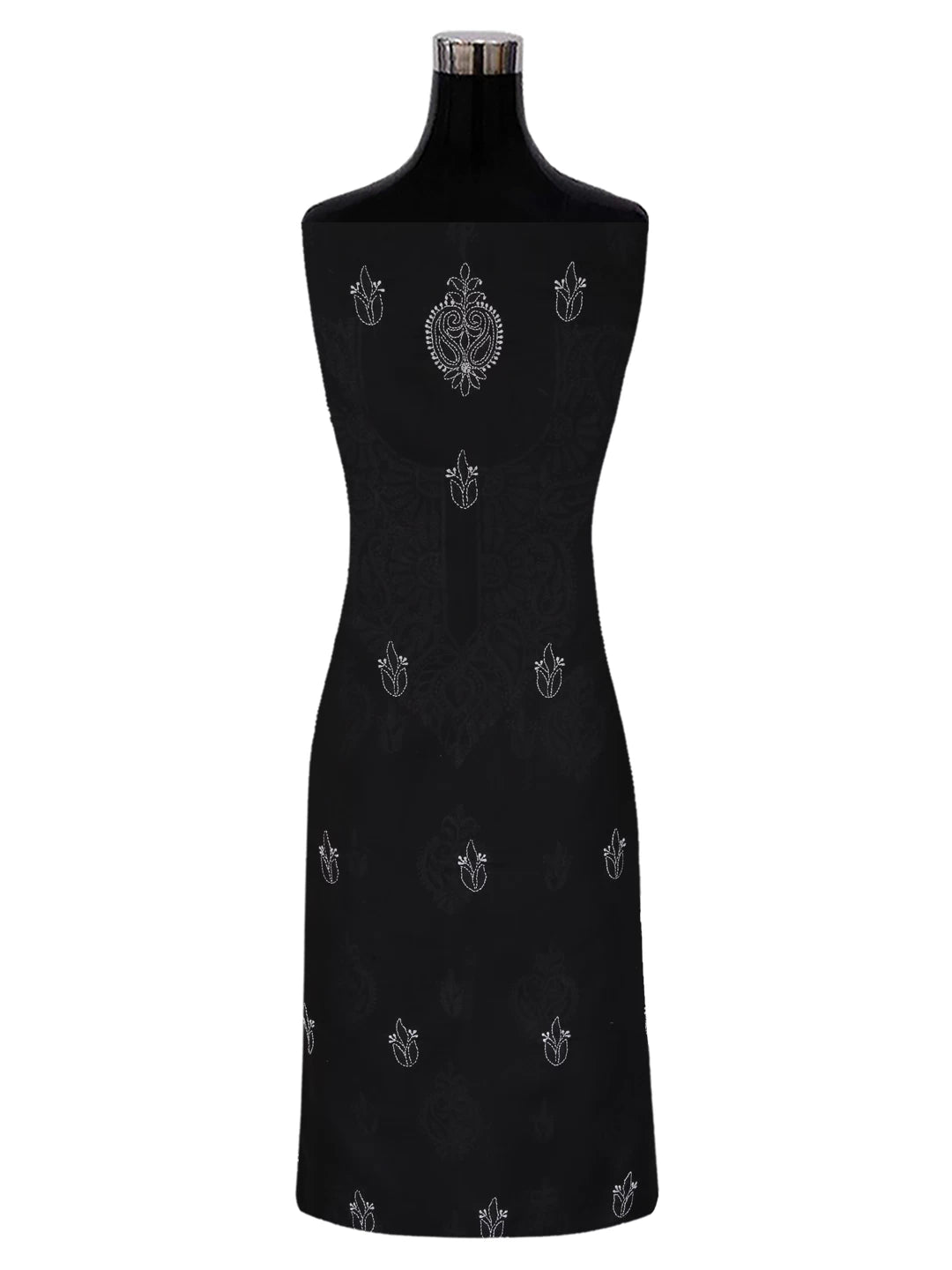 Ada Hand Embroidered Jed Black Cotton Lucknowi Chikankari Unstitched Suit Piece 01A358442