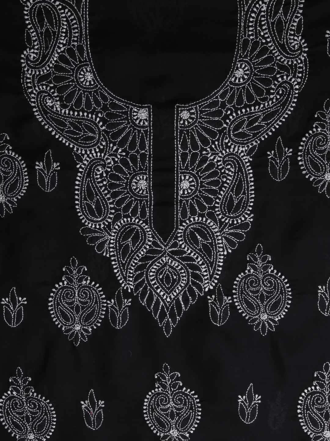 Ada Hand Embroidered Jed Black Cotton Lucknowi Chikankari Unstitched Suit Piece 01A358442