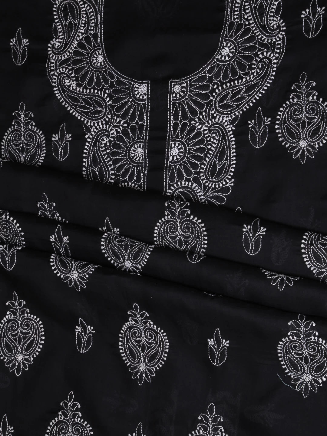 Ada Hand Embroidered Jed Black Cotton Lucknowi Chikankari Unstitched Suit Piece 01A358442