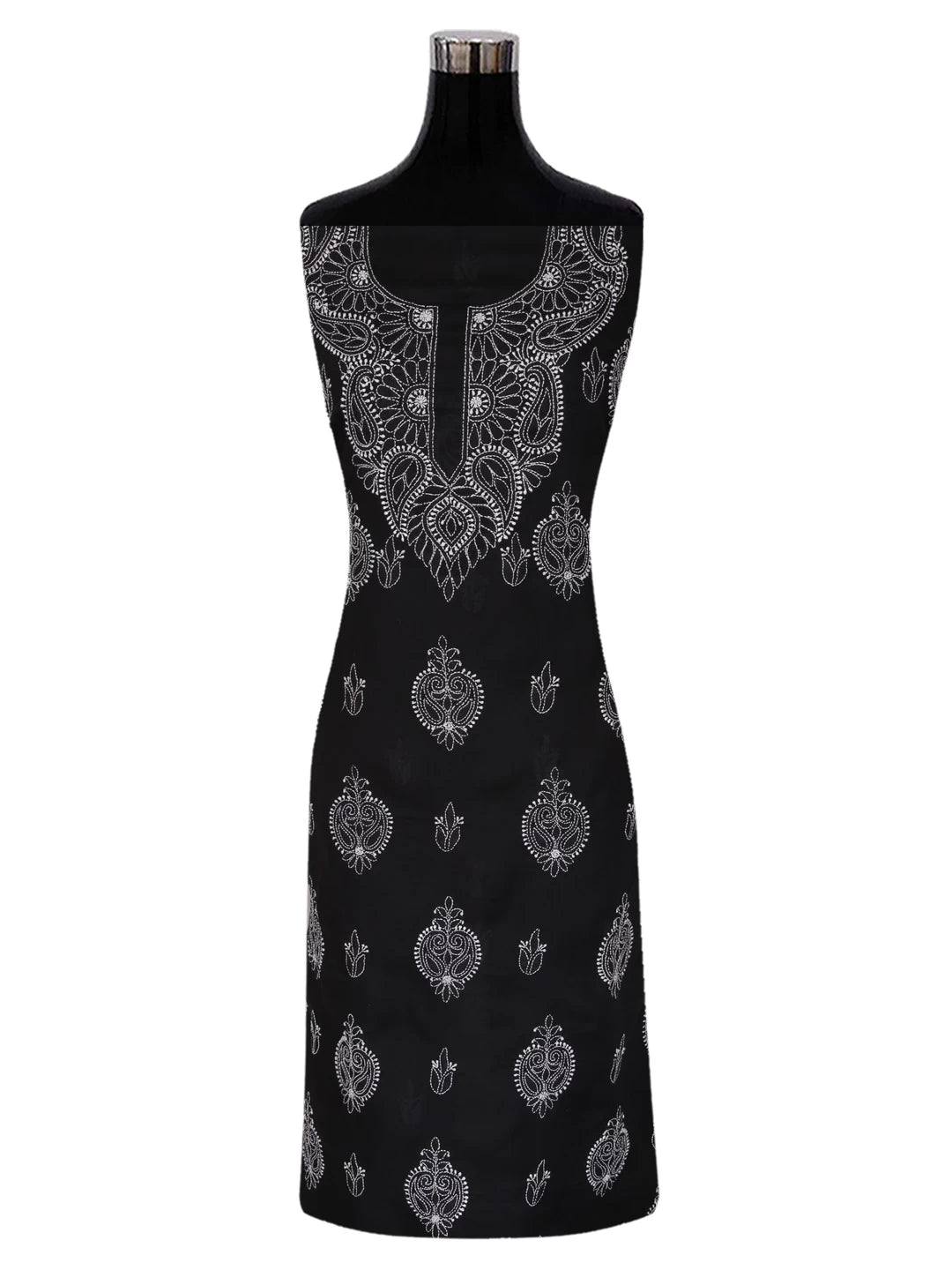 Ada Hand Embroidered Jed Black Cotton Lucknowi Chikankari Unstitched Suit Piece 01A358442