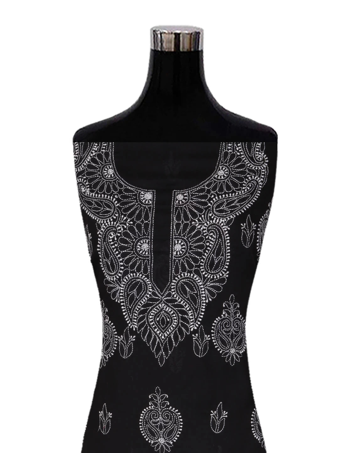 Ada Hand Embroidered Jed Black Cotton Lucknowi Chikankari Unstitched Suit Piece 01A358442