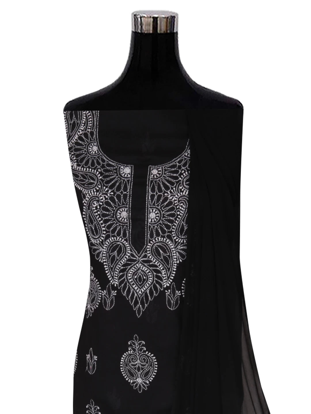 Ada Hand Embroidered Jed Black Cotton Lucknowi Chikankari Unstitched Suit Piece 01A358442
