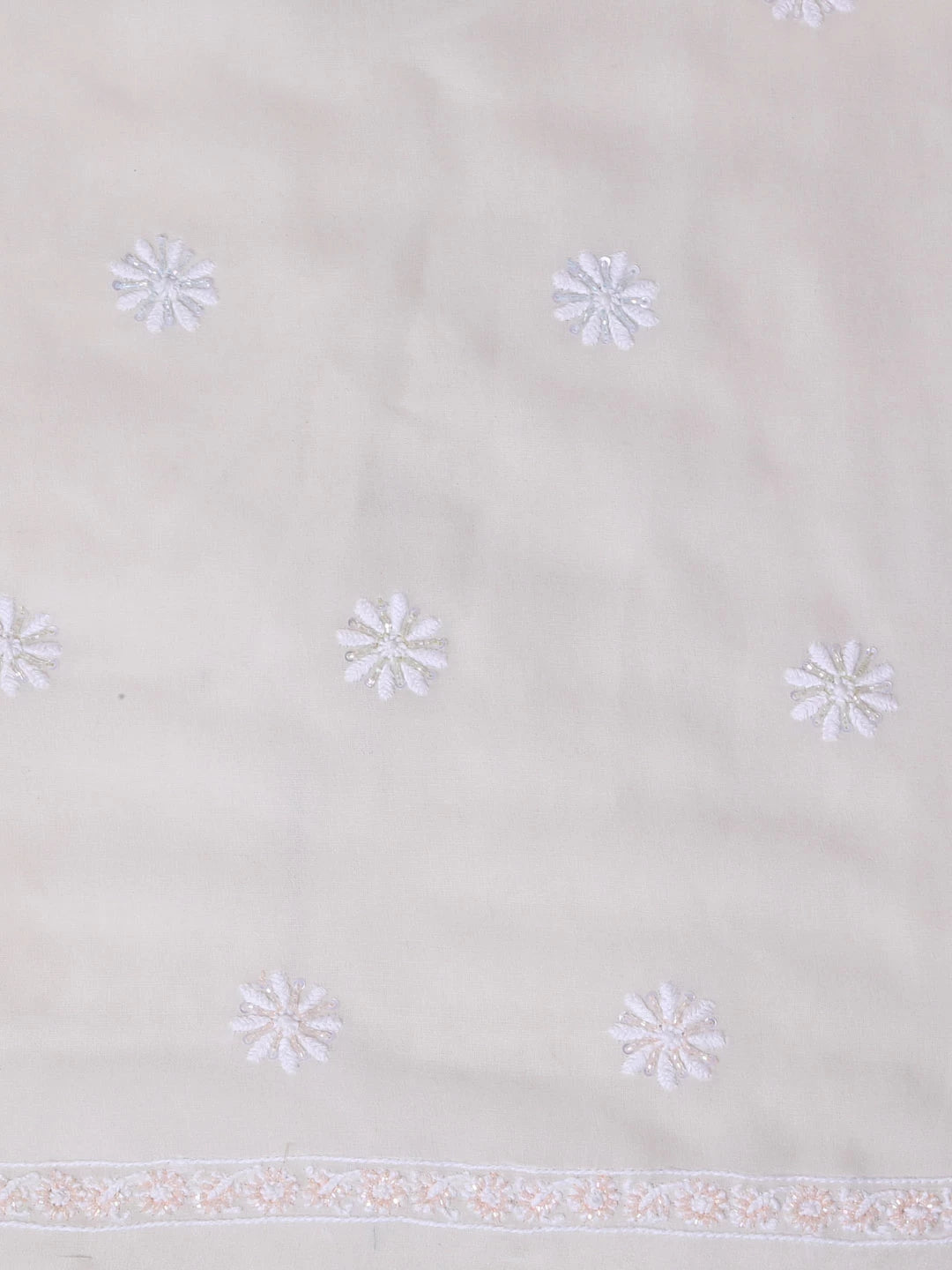 Ada Hand Embroidered White Pure Georgette Lucknowi Chikankari Unstitched Kurta Dupatta Set With Cutdana Work 01A403805