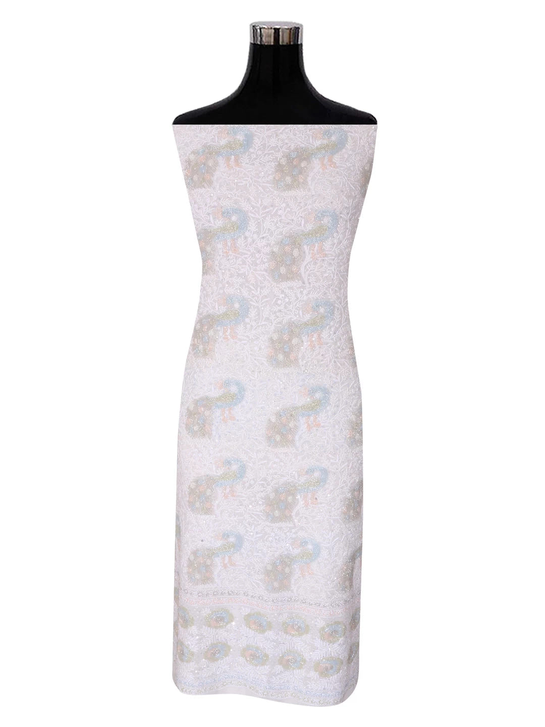 Ada Hand Embroidered White Pure Georgette Lucknowi Chikankari Unstitched Kurta Dupatta Set With Cutdana Work 01A403805