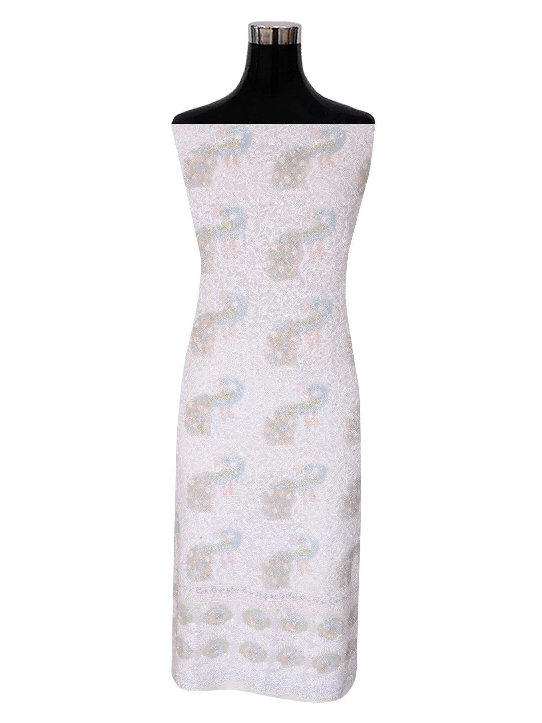 Ada Hand Embroidered White Pure Georgette Lucknowi Chikankari Unstitched Kurta Dupatta Set With Cutdana Work 01A403805