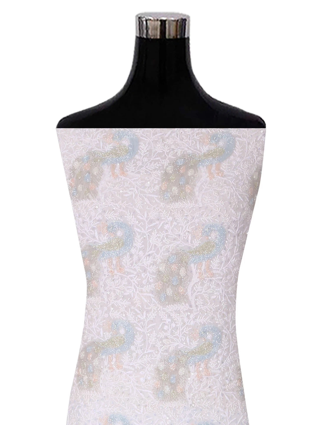 Ada Hand Embroidered White Pure Georgette Lucknowi Chikankari Unstitched Kurta Dupatta Set With Cutdana Work 01A403805