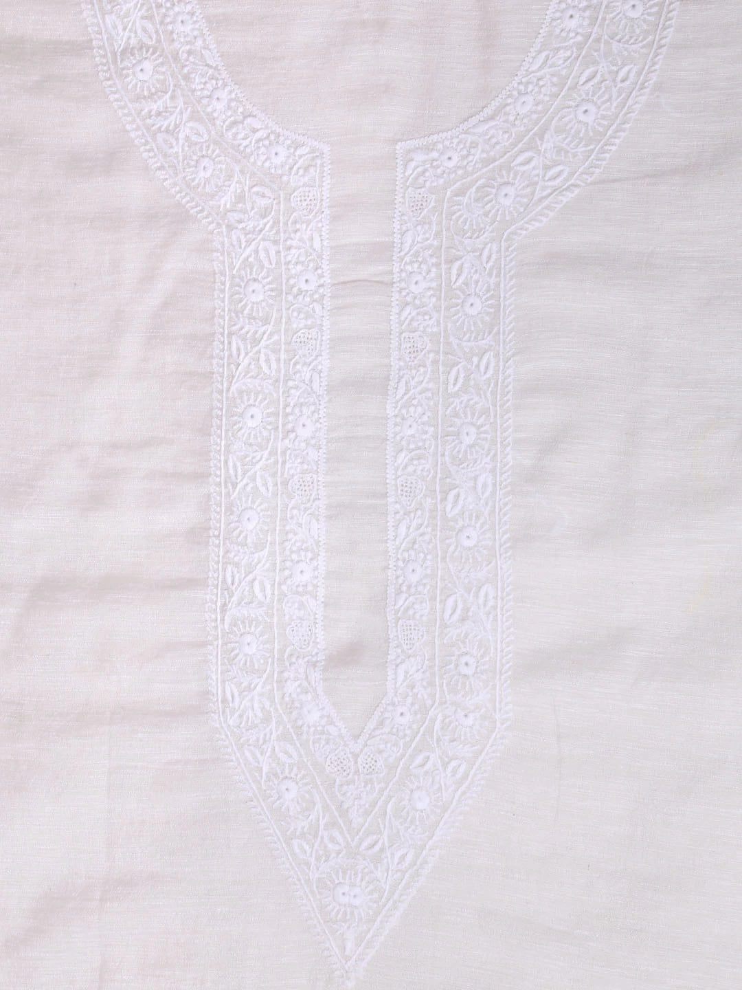 Ada Hand Embroidered White Chanderi Lucknowi Chikankari Unstitched Men's Kurta Piece 01A406176