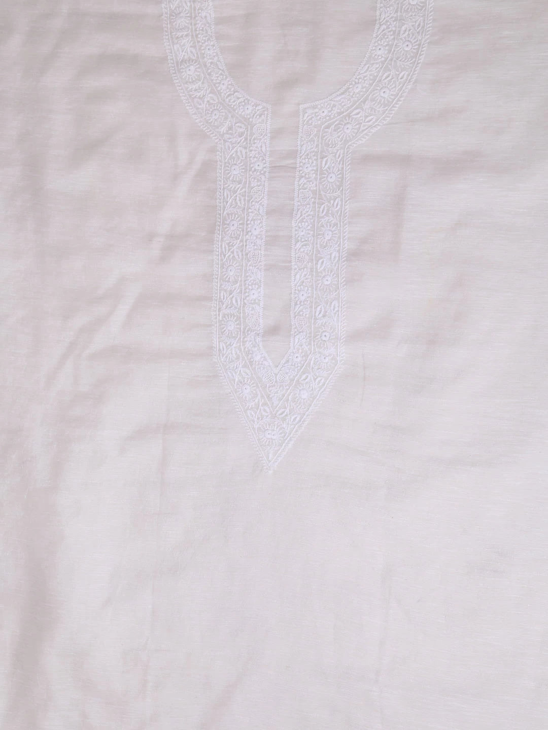 Ada Hand Embroidered White Chanderi Lucknowi Chikankari Unstitched Men's Kurta Piece 01A406176