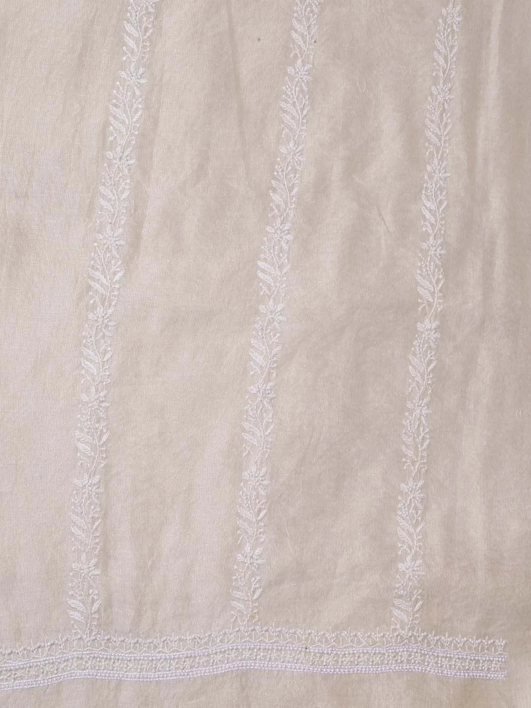 Ada Hand Embroidered Fawn Chanderi Lucknowi Chikankari Unstitched Men's Kurta Piece With Pearl Work 01A408356
