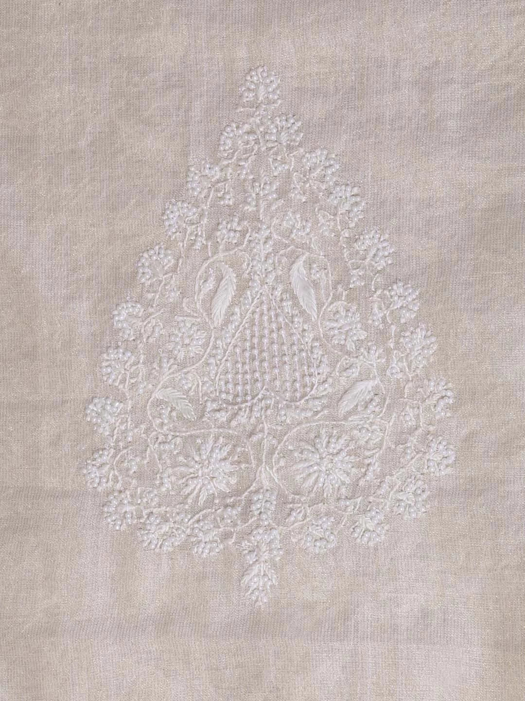 Ada Hand Embroidered Fawn Chanderi Lucknowi Chikankari Unstitched Men's Kurta Piece With Pearl Work 01A408356