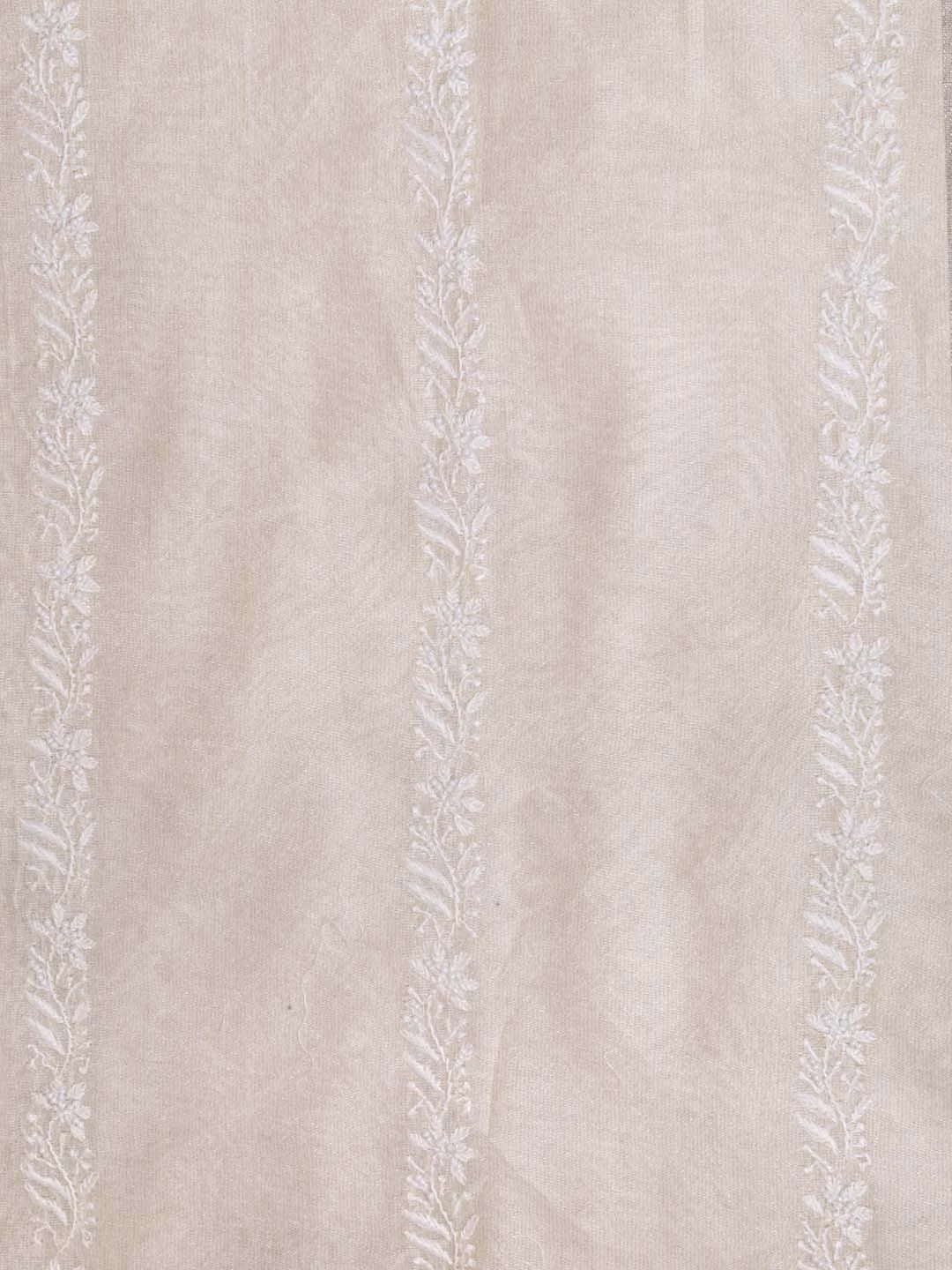 Ada Hand Embroidered Fawn Chanderi Lucknowi Chikankari Unstitched Men's Kurta Piece With Pearl Work 01A408356