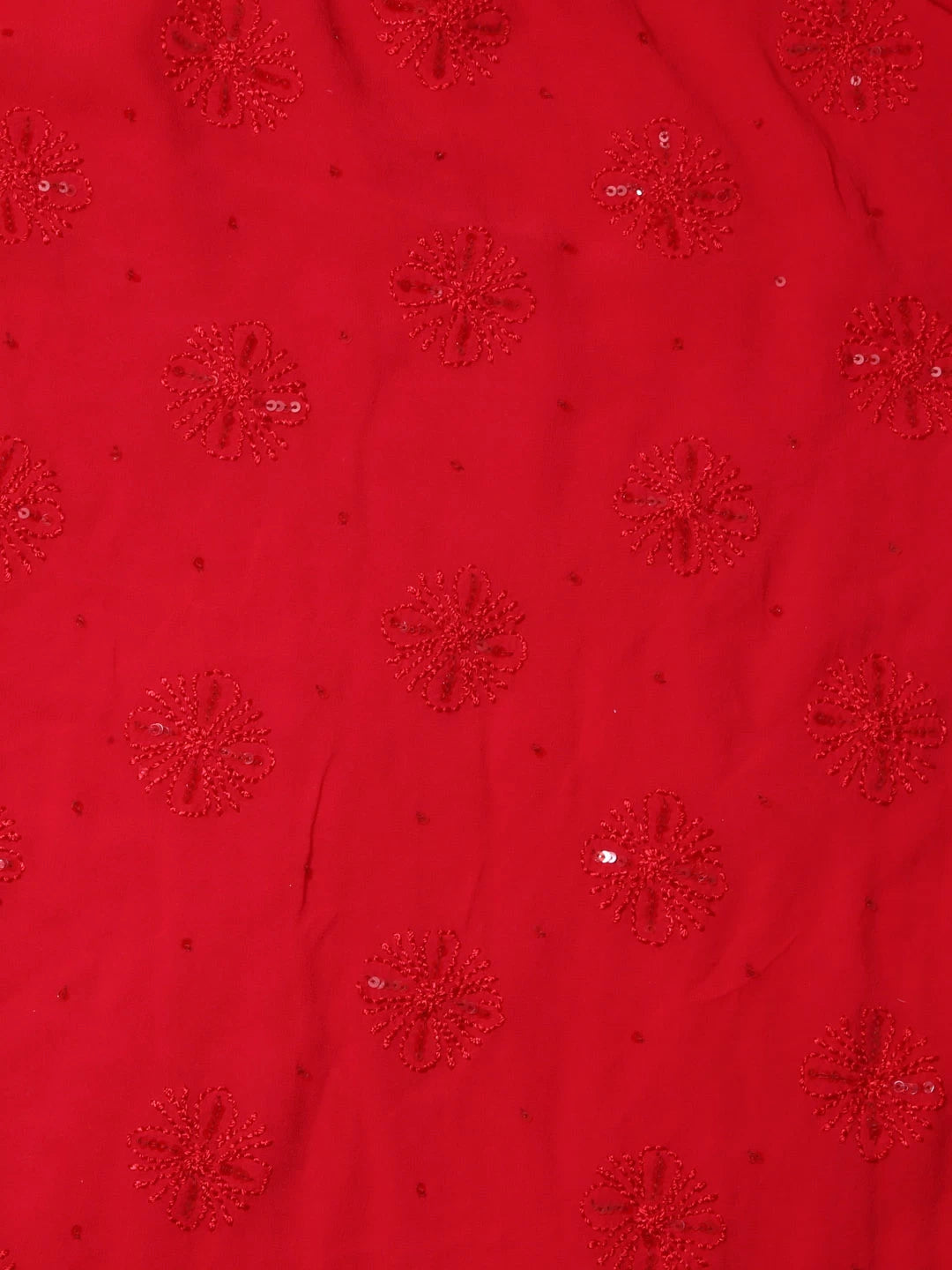 Ada Hand Embroidered Crimson Red Pure Georgette Lucknowi Chikankari Saree/Blouse With Cutdana/Pearl Work 01A373370