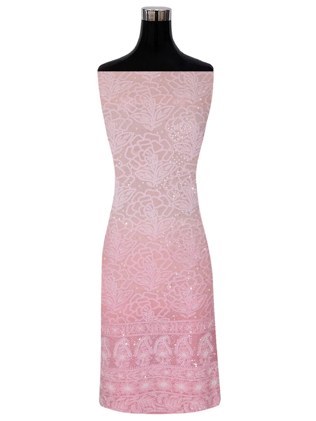 Ada Hand Embroidered Peach Ombre Shade Pure Georgette Lucknowi Chikankari Unstitched Kurta Dupatta Set With Pearl Work 01A361047
