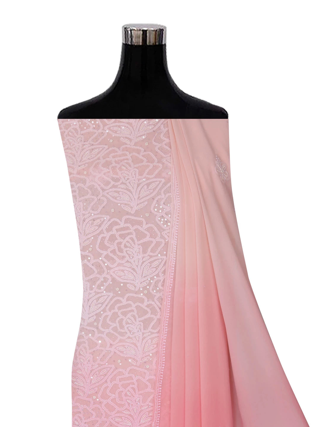 Ada Hand Embroidered Peach Ombre Shade Pure Georgette Lucknowi Chikankari Unstitched Kurta Dupatta Set With Pearl Work 01A361047