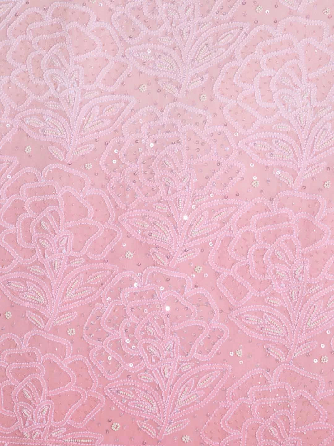 Ada Hand Embroidered Peach Ombre Shade Pure Georgette Lucknowi Chikankari Unstitched Kurta Dupatta Set With Pearl Work 01A361047