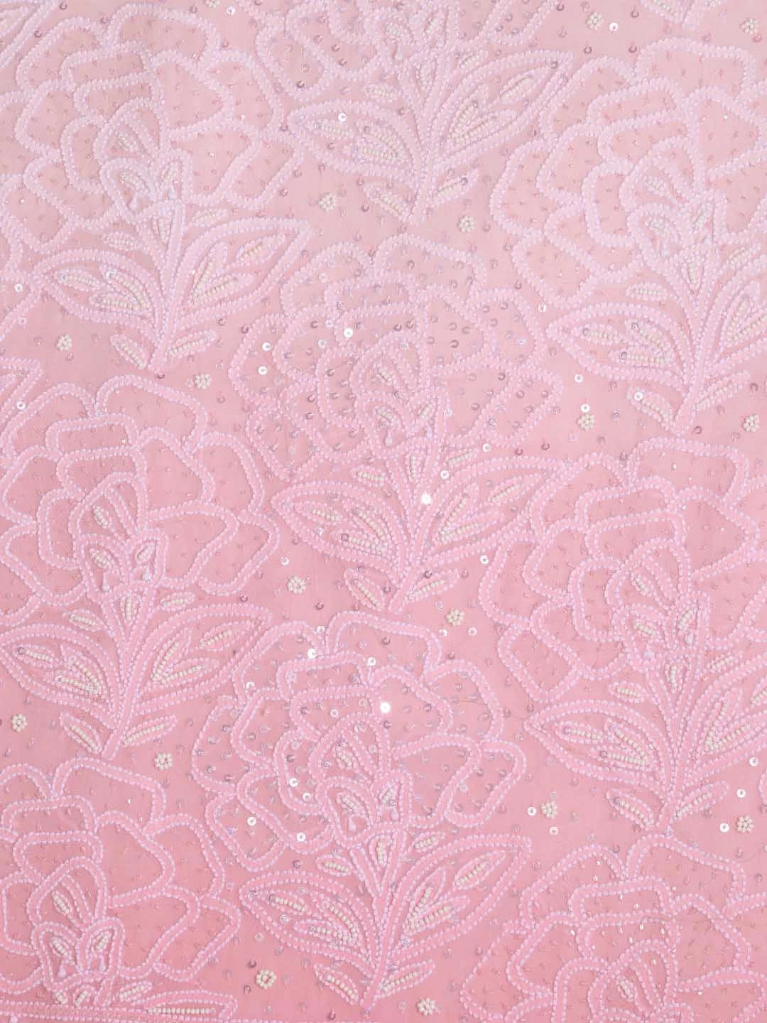 Ada Hand Embroidered Peach Ombre Shade Pure Georgette Lucknowi Chikankari Unstitched Kurta Dupatta Set With Pearl Work 01A361047
