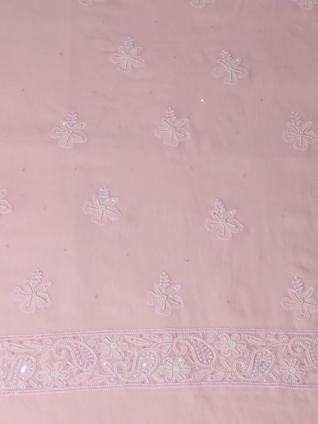 Ada Hand Embroidered Peach Ombre Shade Pure Georgette Lucknowi Chikankari Unstitched Kurta Dupatta Set With Pearl Work 01A361047