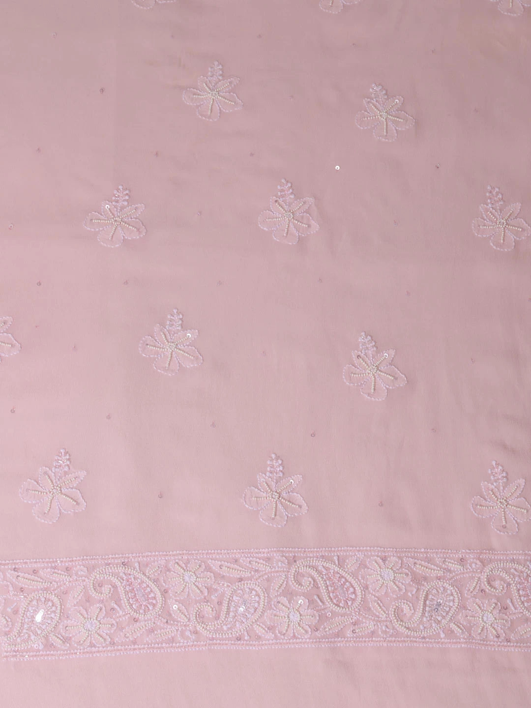 Ada Hand Embroidered Peach Ombre Shade Pure Georgette Lucknowi Chikankari Unstitched Kurta Dupatta Set With Pearl Work 01A361047