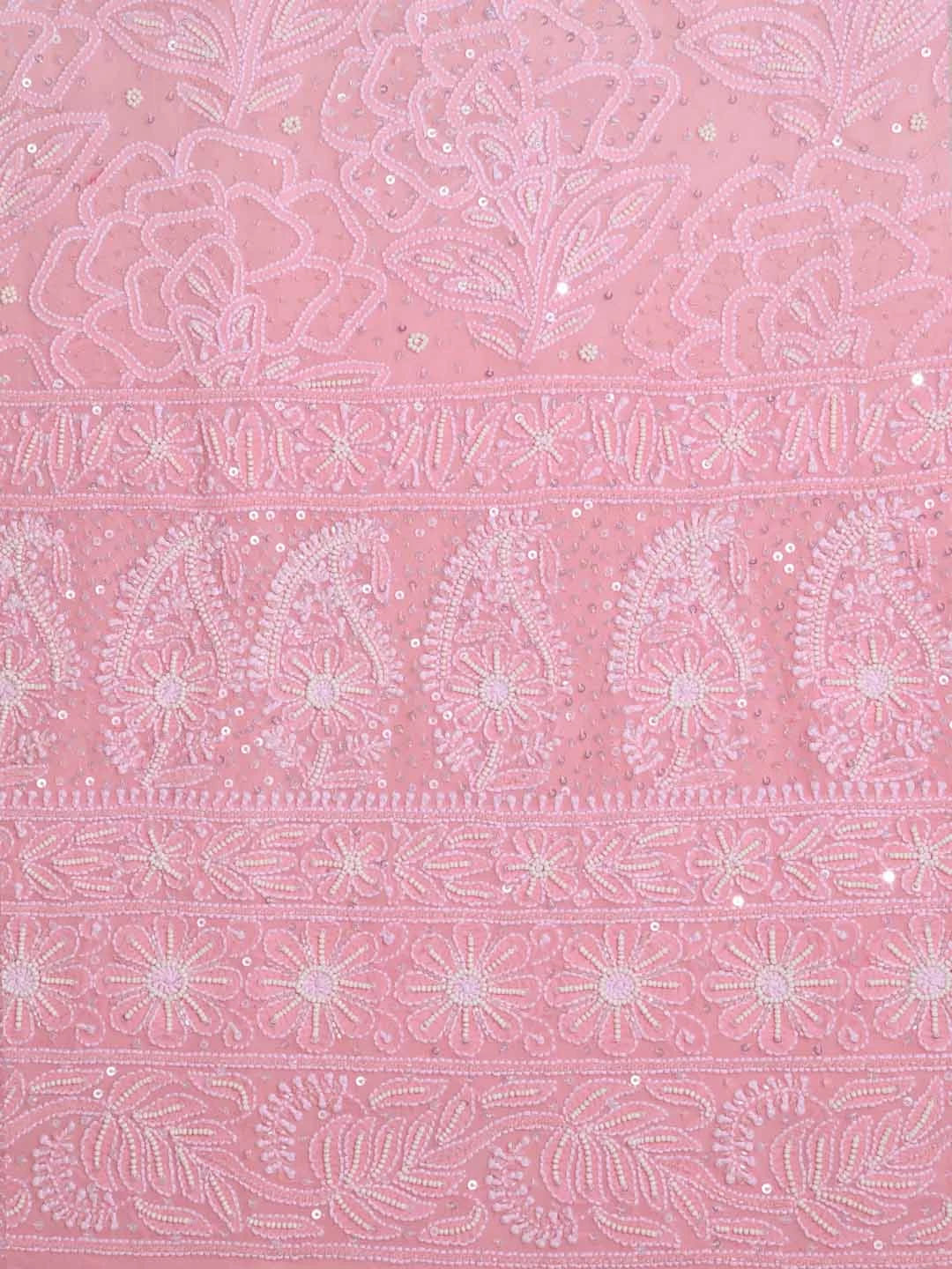 Ada Hand Embroidered Peach Ombre Shade Pure Georgette Lucknowi Chikankari Unstitched Kurta Dupatta Set With Pearl Work 01A361047
