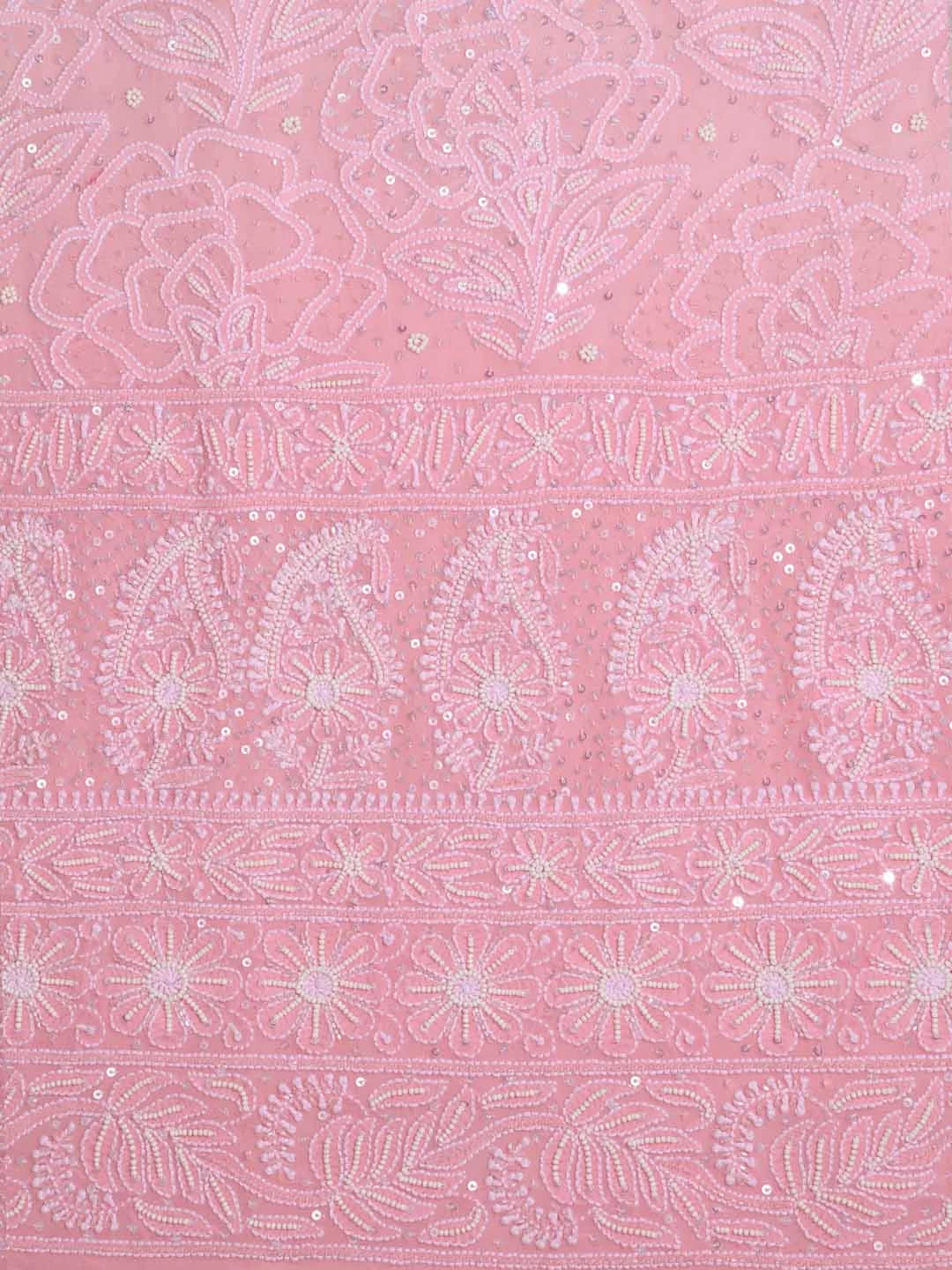 Ada Hand Embroidered Peach Ombre Shade Pure Georgette Lucknowi Chikankari Unstitched Kurta Dupatta Set With Pearl Work 01A361047