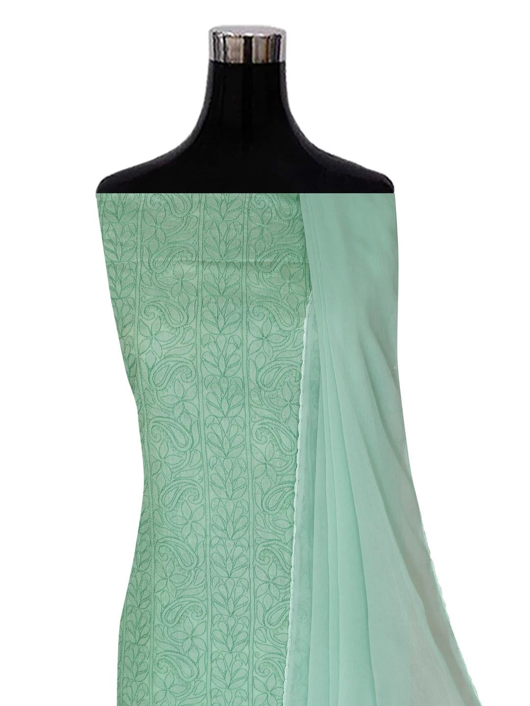 Ada Hand Embroidered Green Silk Lucknowi Chikankari Unstitched Suit Piece 01A344645