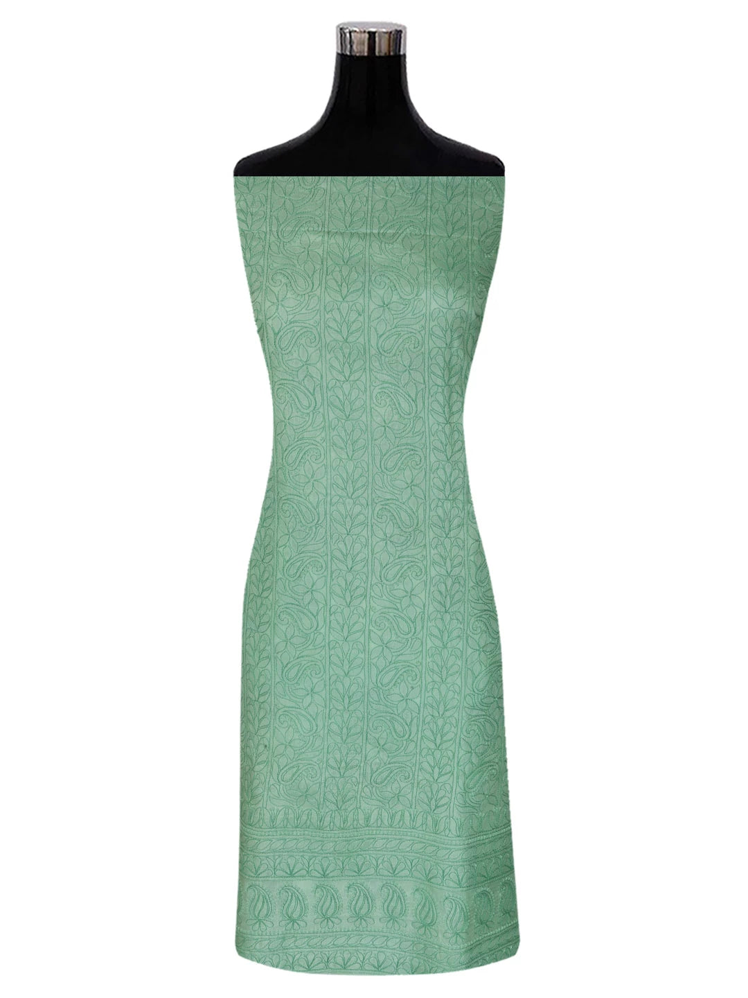Ada Hand Embroidered Green Silk Lucknowi Chikankari Unstitched Suit Piece 01A344645