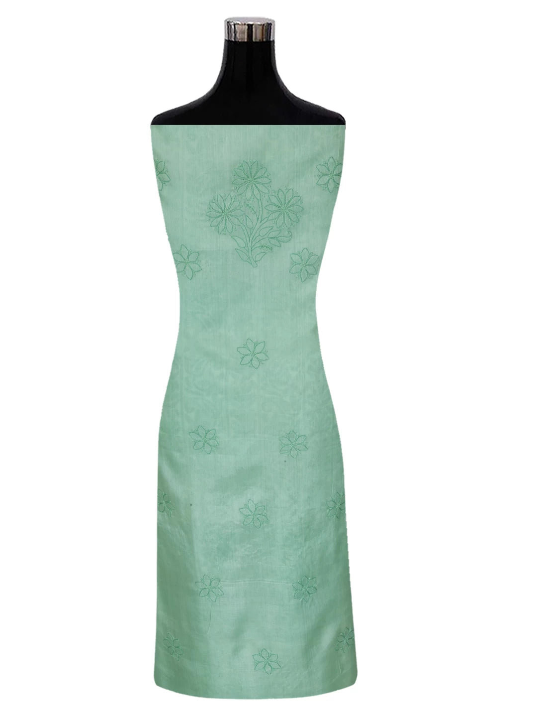 Ada Hand Embroidered Green Silk Lucknowi Chikankari Unstitched Suit Piece 01A344645