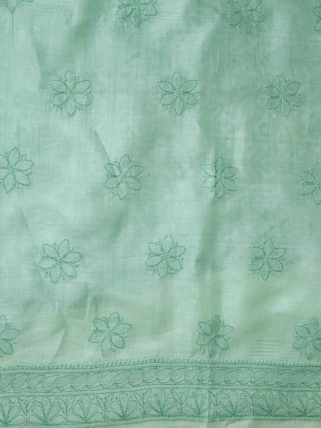 Ada Hand Embroidered Green Silk Lucknowi Chikankari Unstitched Suit Piece 01A344645