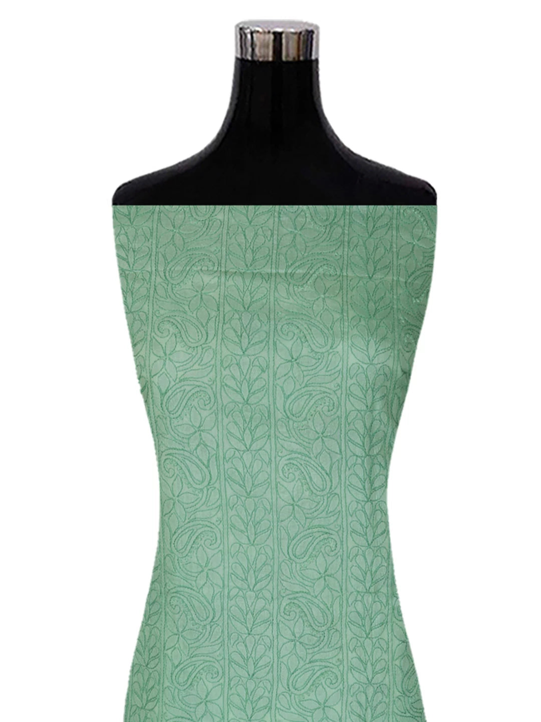 Ada Hand Embroidered Green Silk Lucknowi Chikankari Unstitched Suit Piece 01A344645
