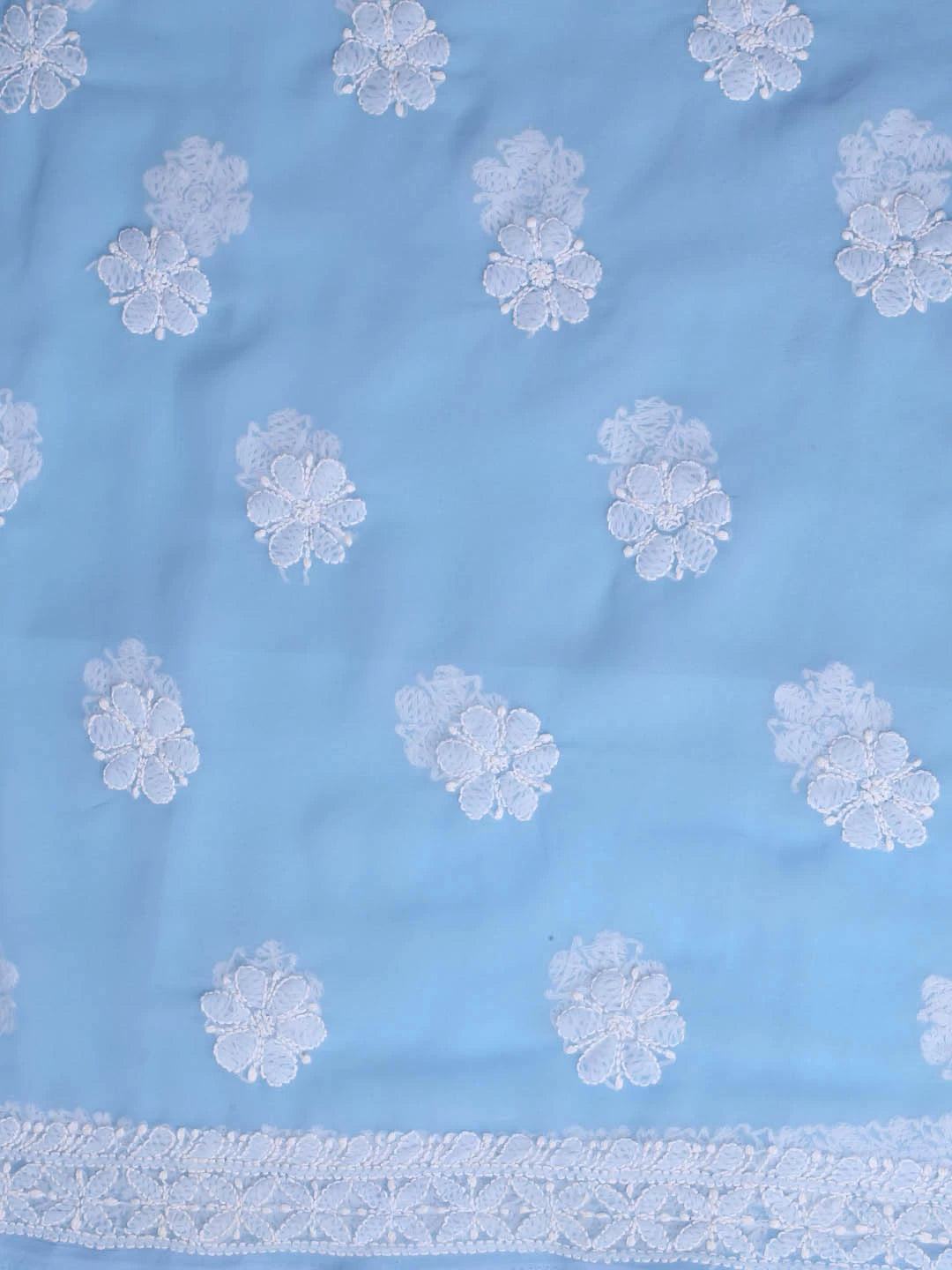 Ada Hand Embroidered Blue Georgette Lucknowi Chikankari Unstitched Suit Piece 01A353182