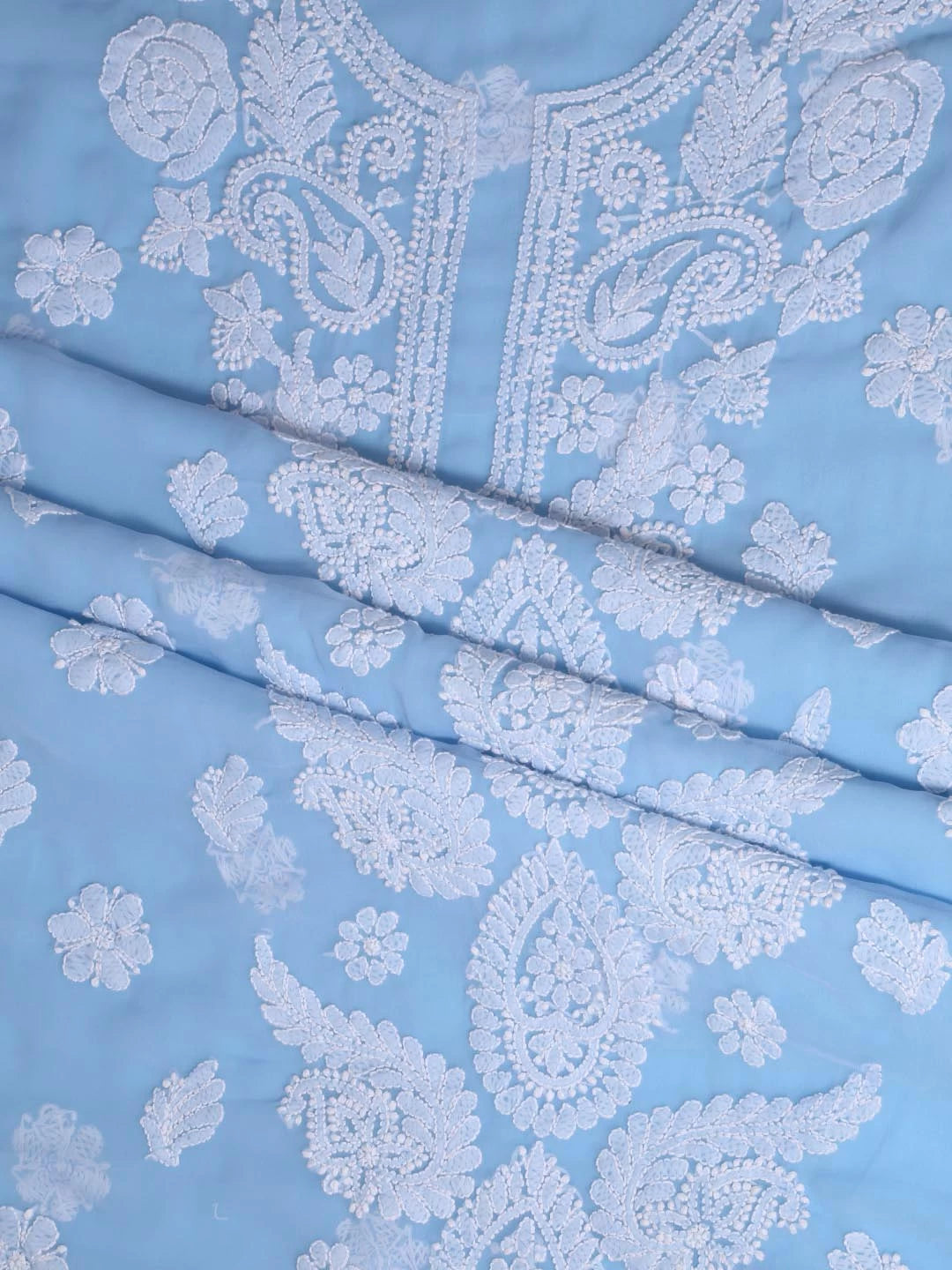 Ada Hand Embroidered Blue Georgette Lucknowi Chikankari Unstitched Suit Piece 01A353182