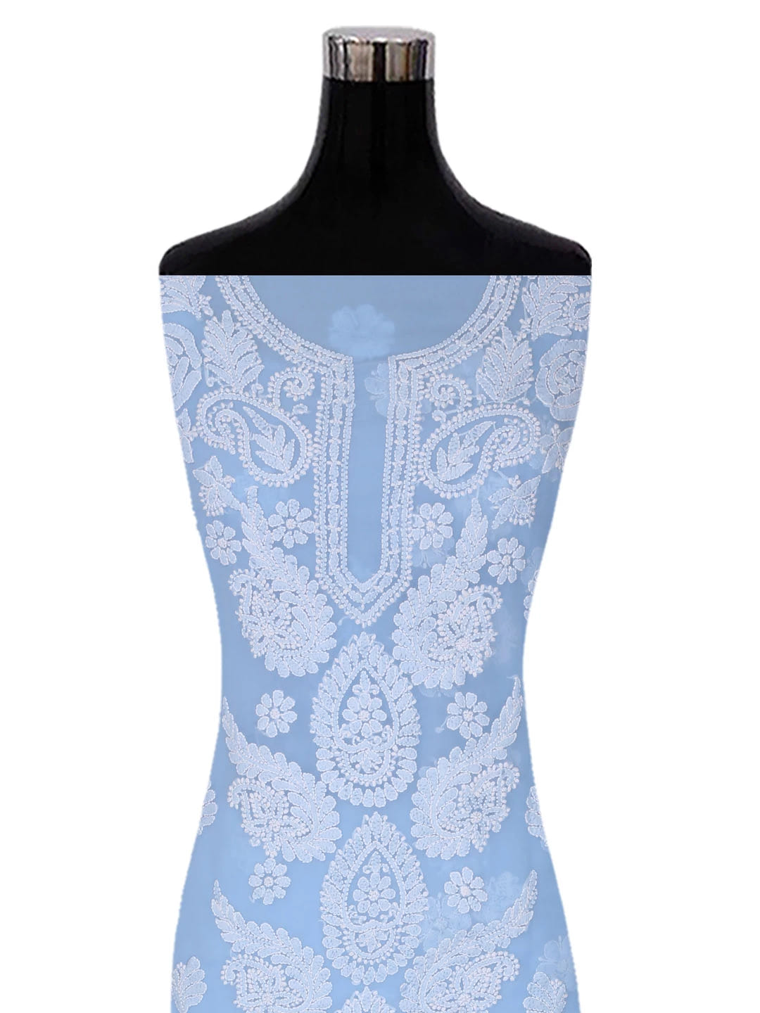 Ada Hand Embroidered Blue Georgette Lucknowi Chikankari Unstitched Suit Piece 01A353182