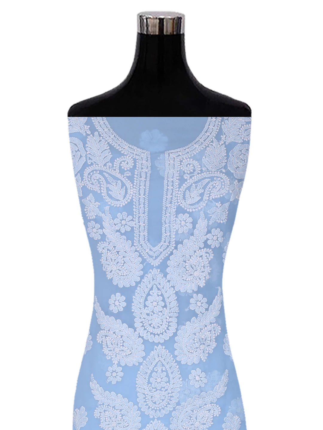 Ada Hand Embroidered Blue Georgette Lucknowi Chikankari Unstitched Suit Piece 01A353182
