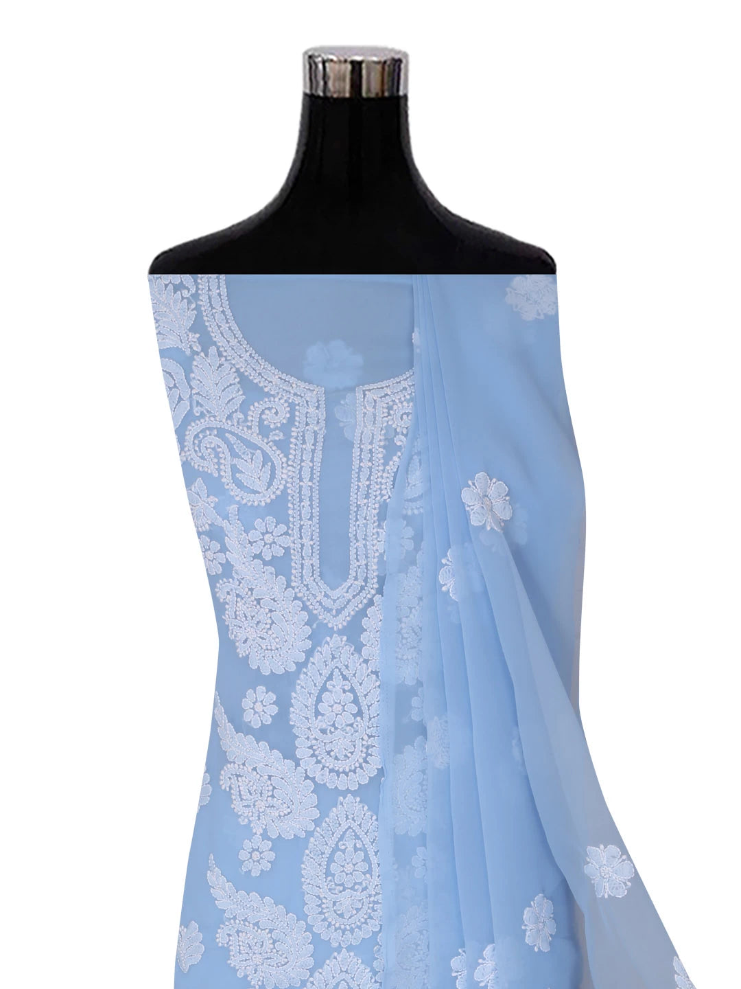 Ada Hand Embroidered Blue Georgette Lucknowi Chikankari Unstitched Suit Piece 01A353182