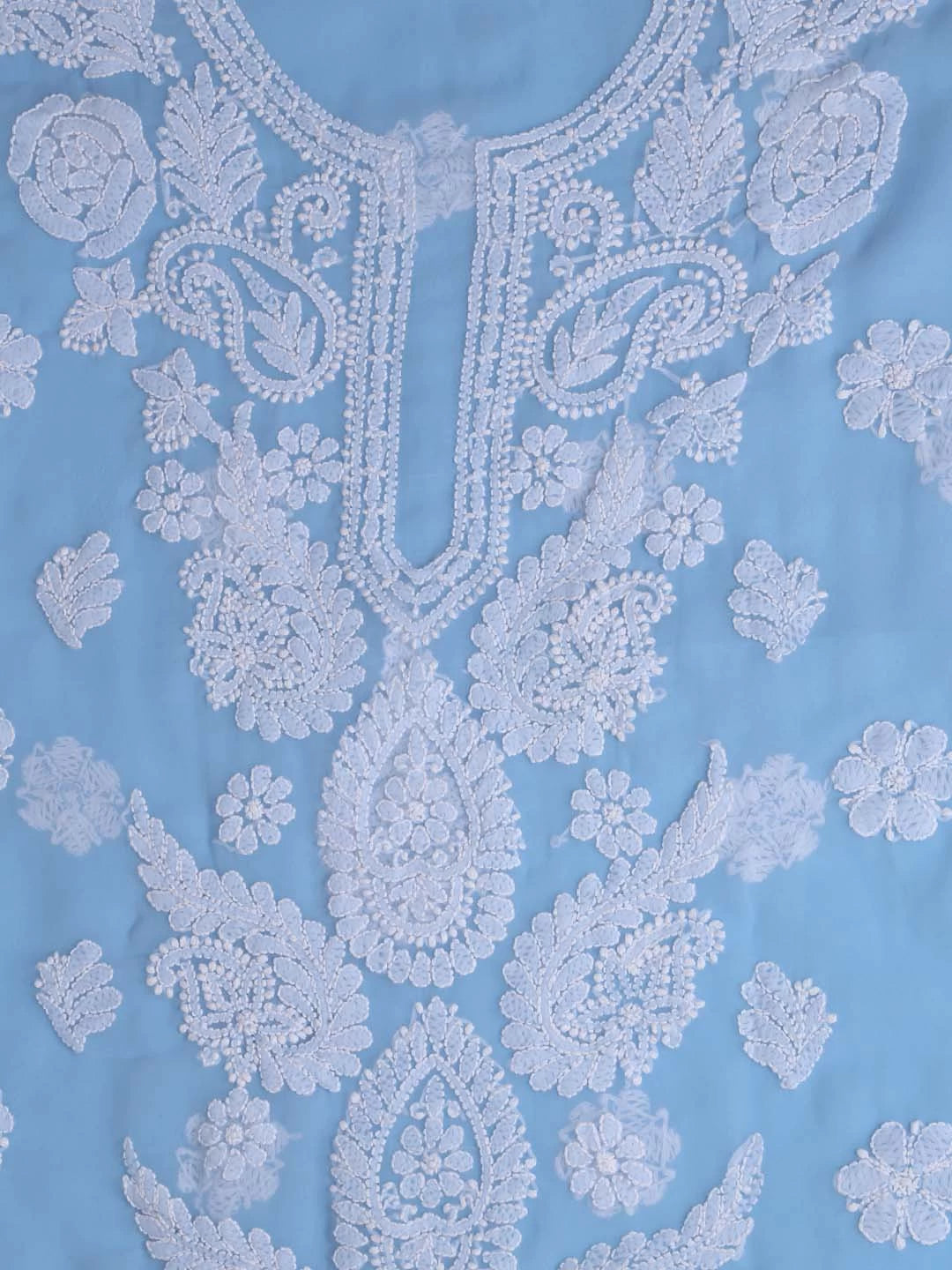 Ada Hand Embroidered Blue Georgette Lucknowi Chikankari Unstitched Suit Piece 01A353182