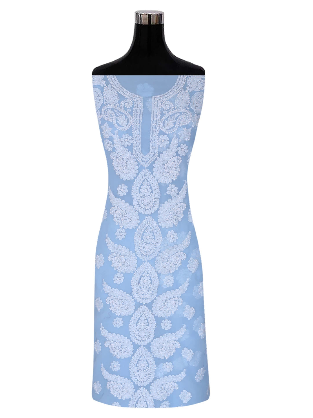 Ada Hand Embroidered Blue Georgette Lucknowi Chikankari Unstitched Suit Piece 01A353182