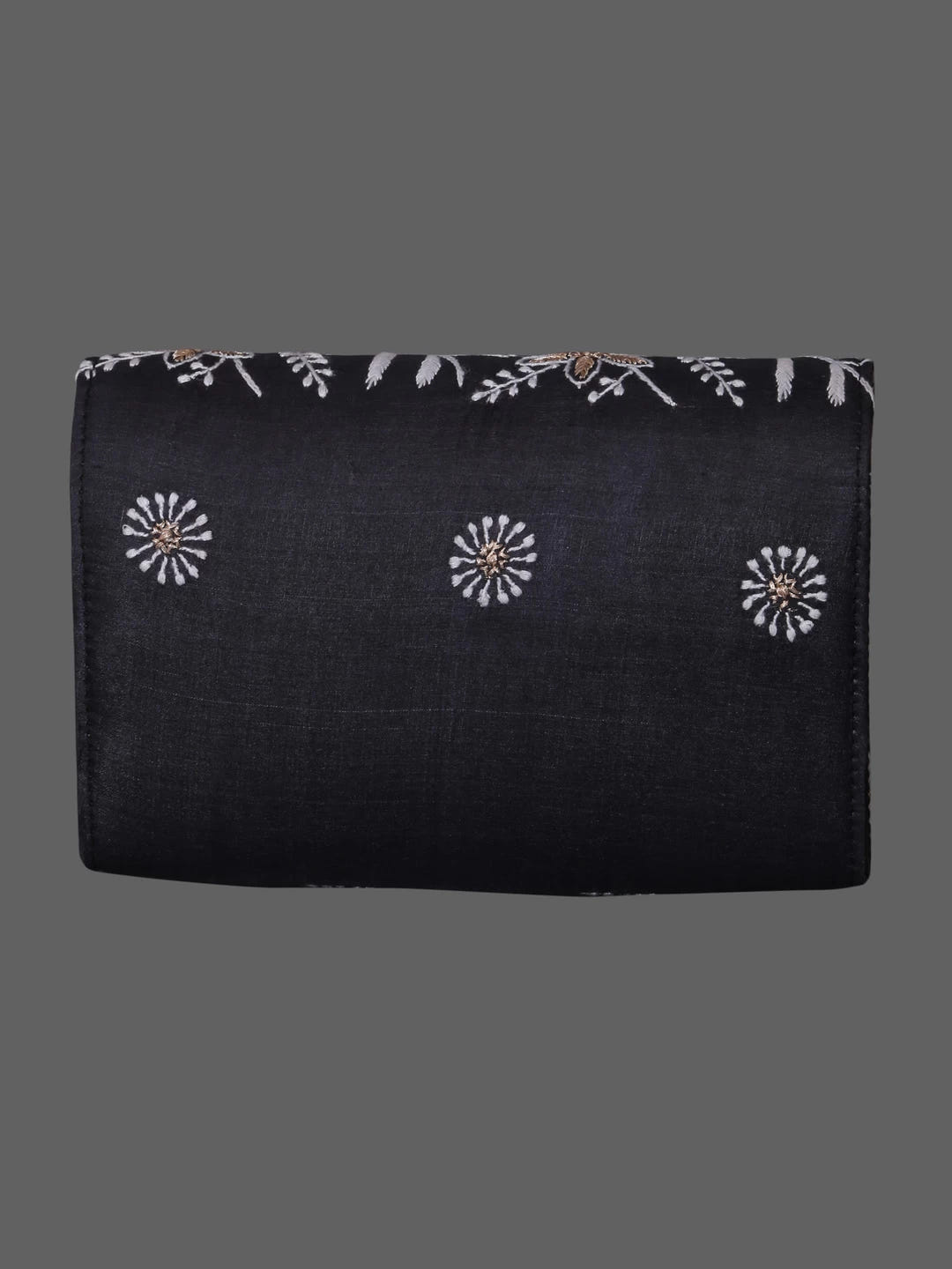 Ada Hand Embroidered Black Silk Lucknowi Chikankari Clutch With Zari Work 01A364067