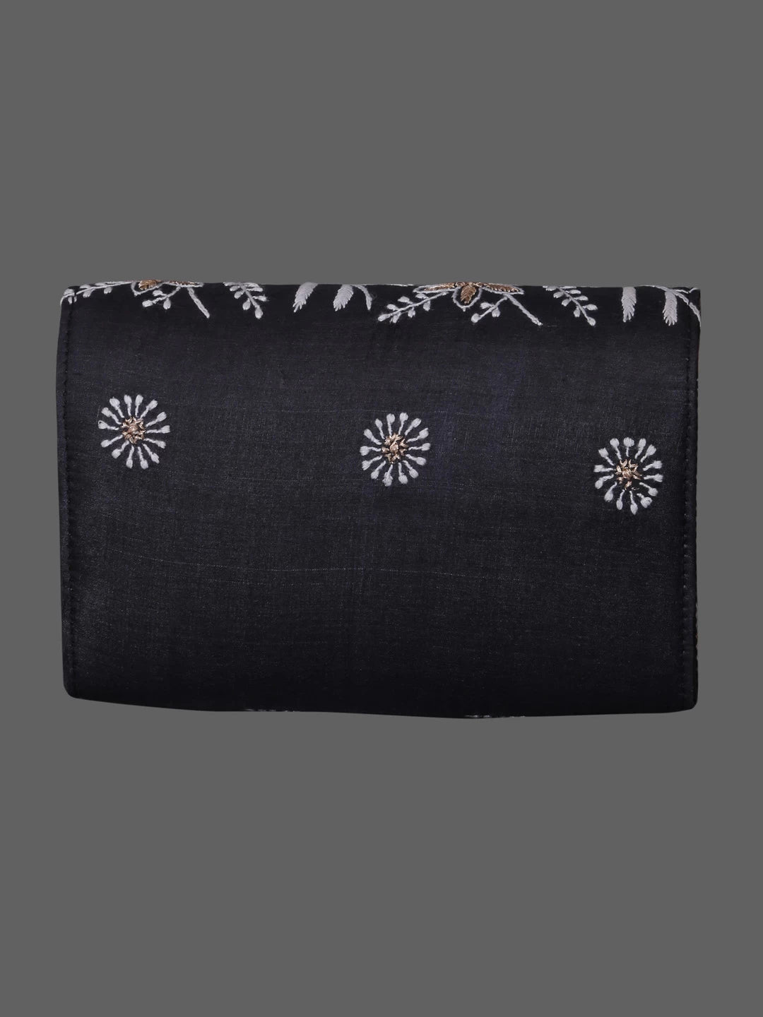 Ada Hand Embroidered Black Silk Lucknowi Chikankari Clutch With Zari Work 01A364067