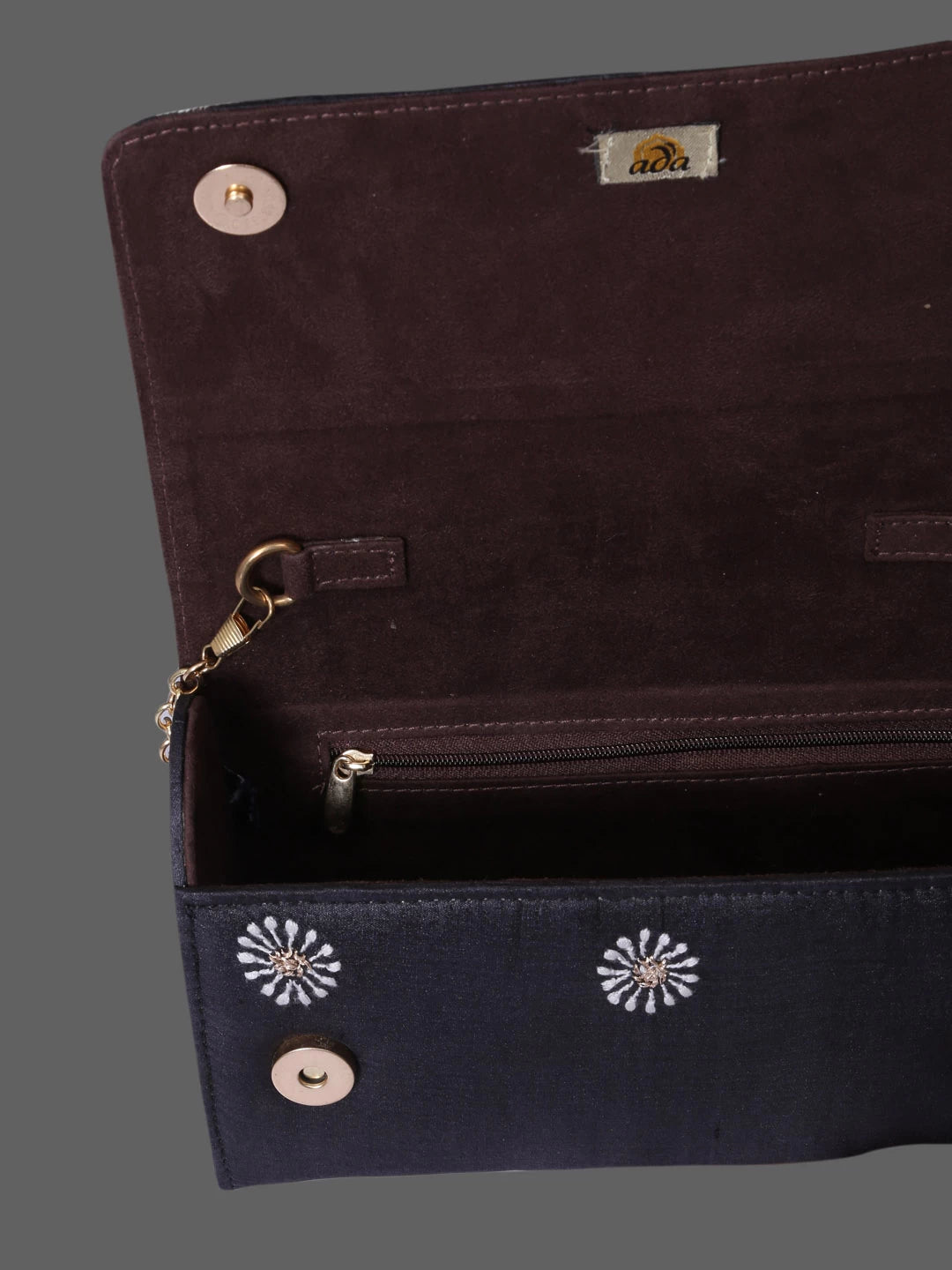 Ada Hand Embroidered Black Silk Lucknowi Chikankari Clutch With Zari Work 01A364067
