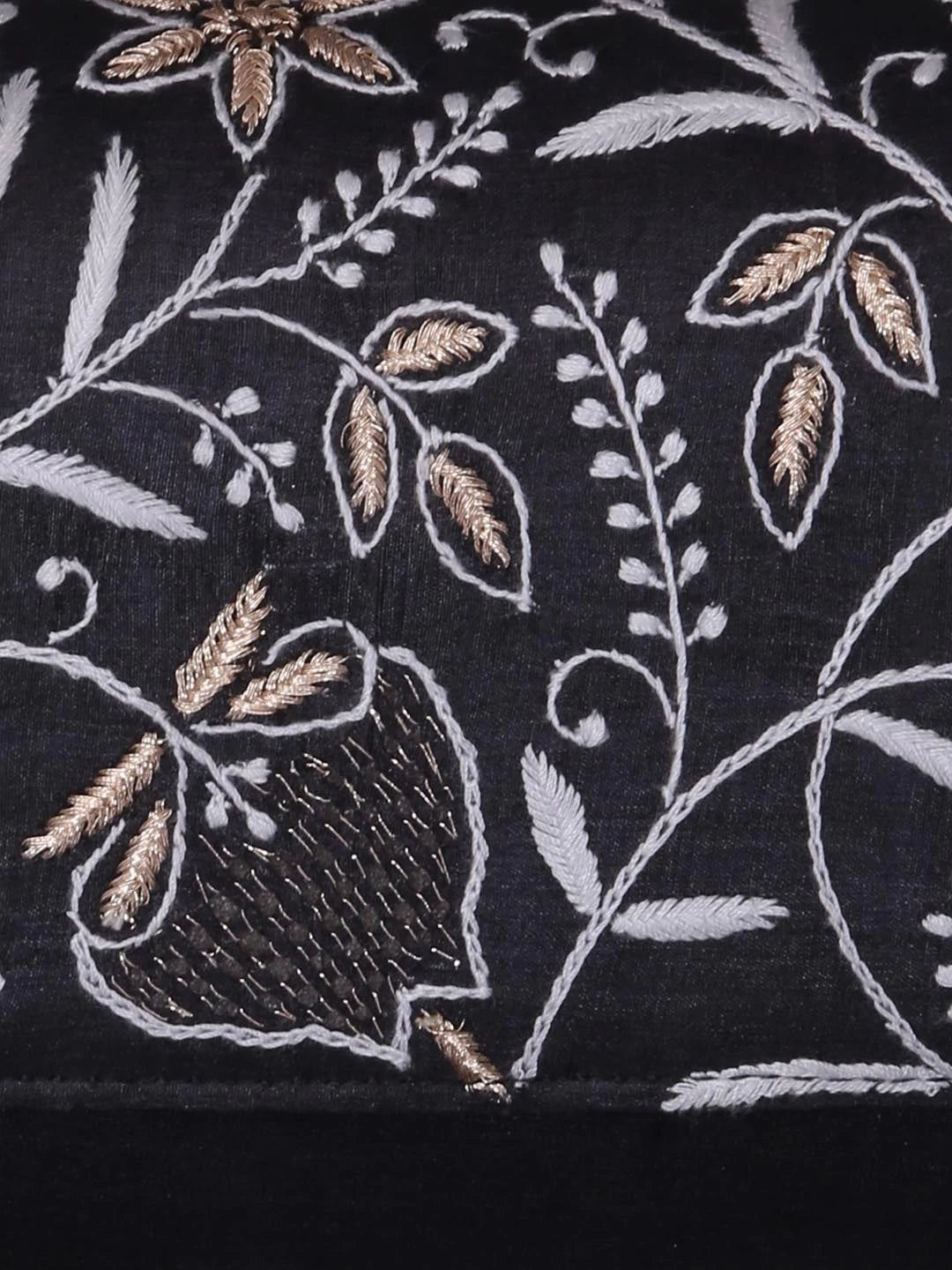 Ada Hand Embroidered Black Silk Lucknowi Chikankari Clutch With Zari Work 01A364067