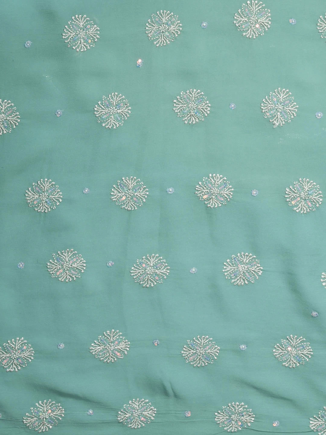 Ada Hand Embroidered Light Seafoam Green Pure Georgette Lucknowi Chikankari Saree/Blouse With Zari Work 01A230401