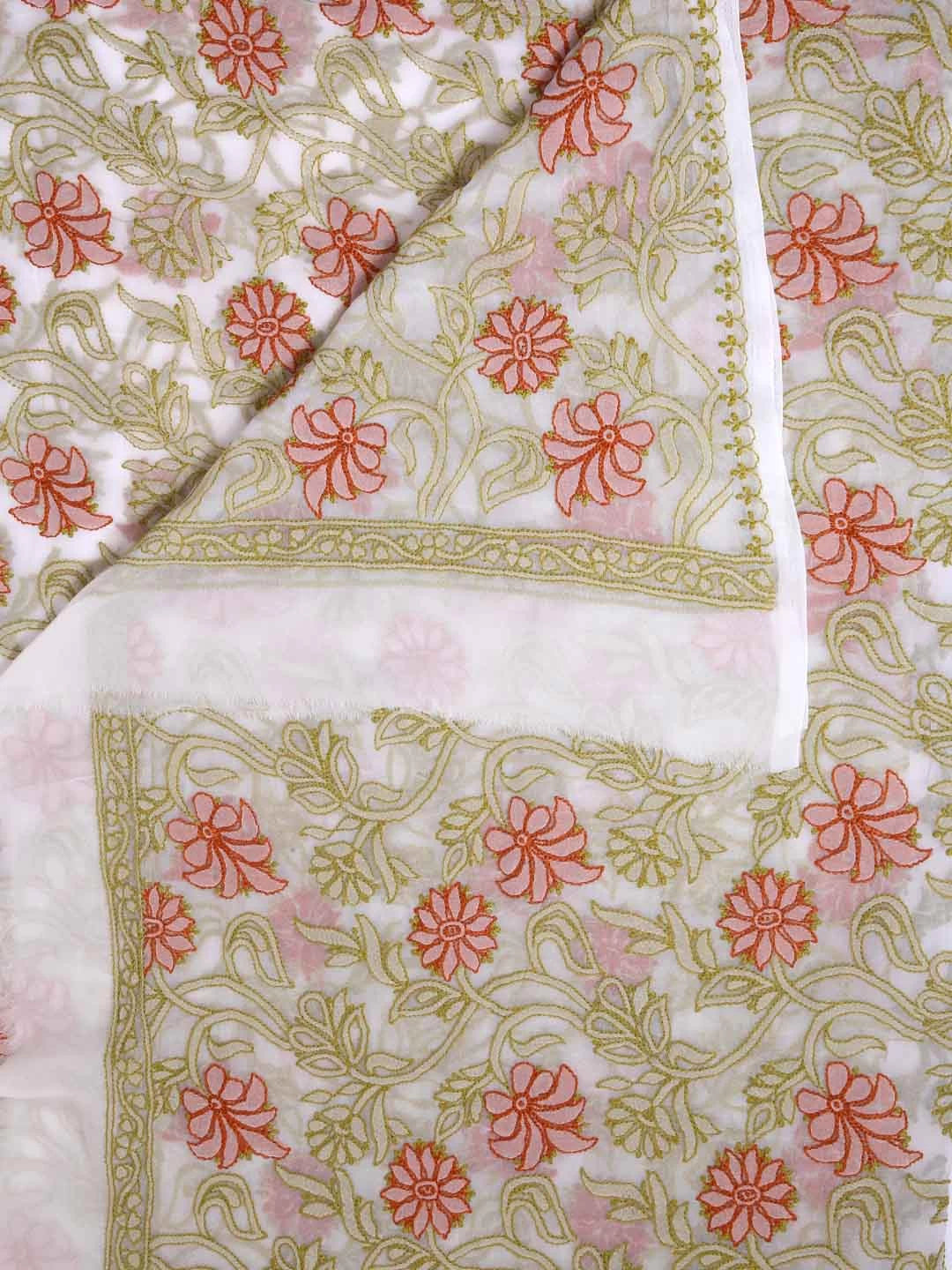 Ada Hand Embroidered Off White Georgette Lucknowi Chikankari Dupatta 01A410242