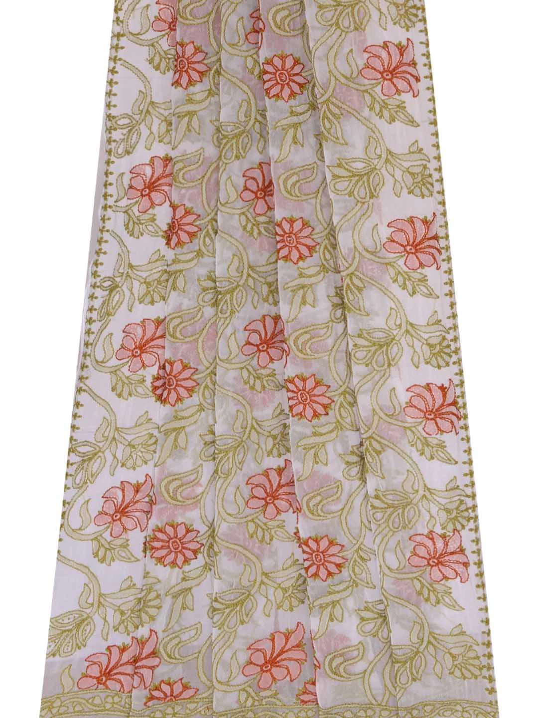 Ada Hand Embroidered Off White Georgette Lucknowi Chikankari Dupatta 01A410242