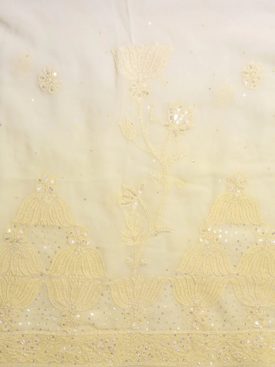 Ada Hand Embroidered Yellow Georgette Lucknow Chikankari Saree/Blouse With Cutdana Work 01A363848
