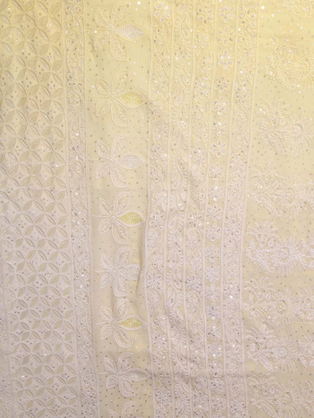 Ada Hand Embroidered Yellow Georgette Lucknow Chikankari Saree/Blouse With Cutdana Work 01A363848