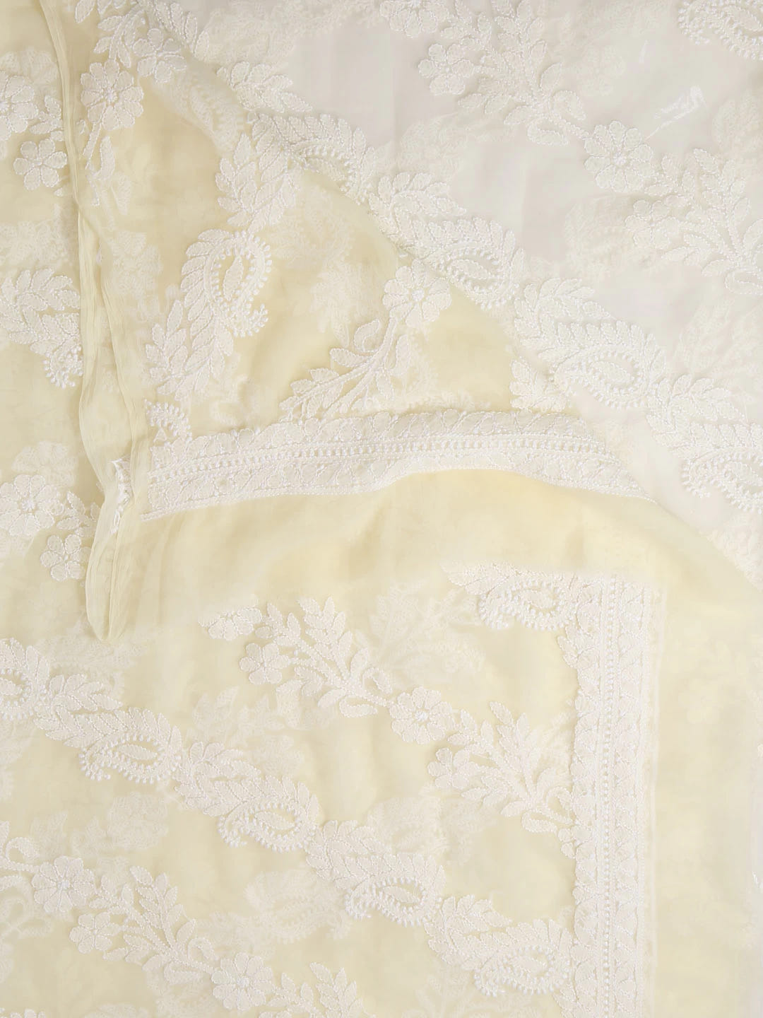 Ada Hand Embroidered Light Yellow Georgette Lucknowi Chikankari Dupatta 01A400579