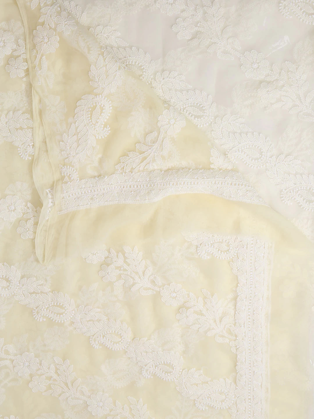 Ada Hand Embroidered Light Yellow Georgette Lucknowi Chikankari Dupatta 01A400579