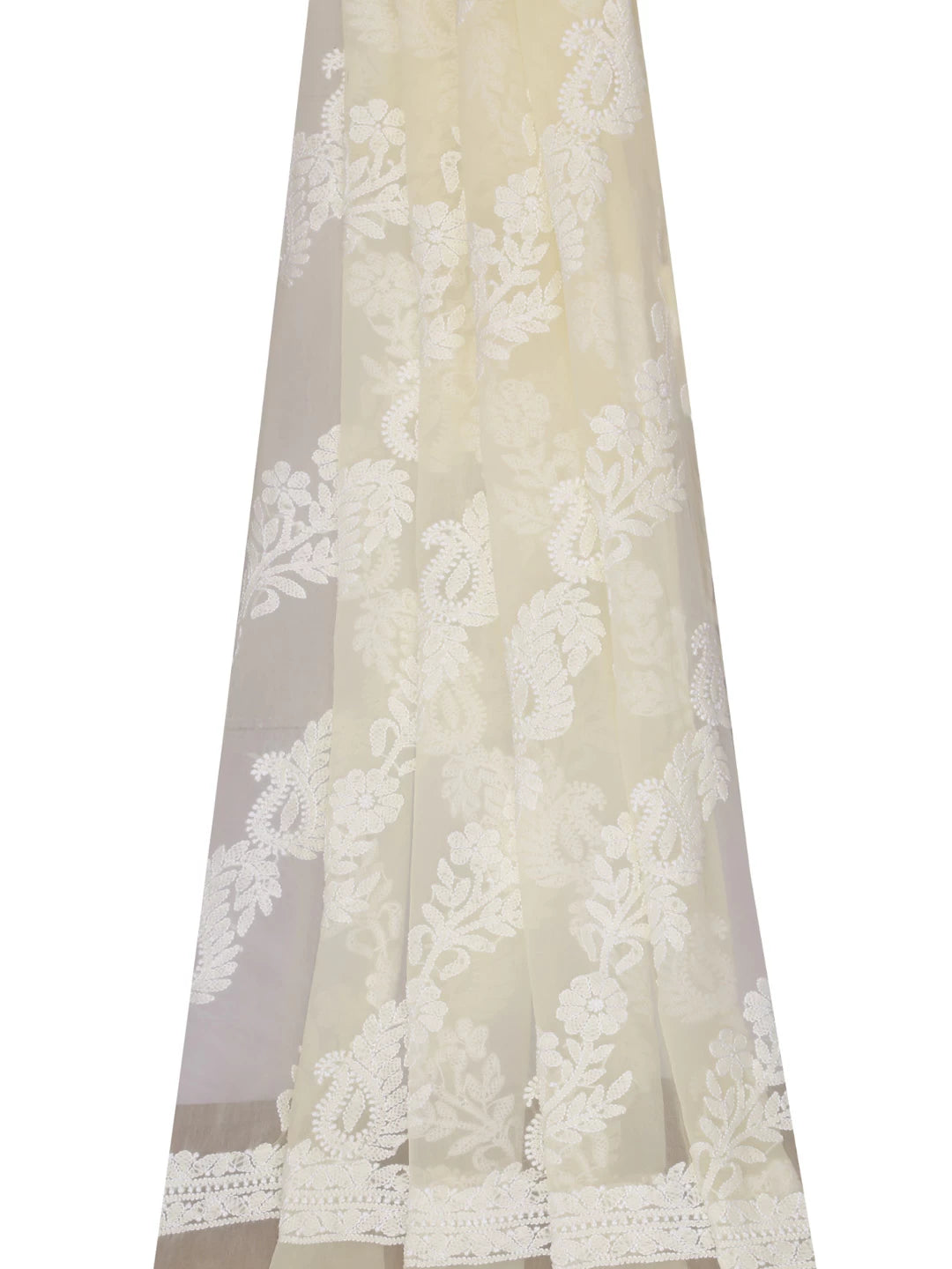 Ada Hand Embroidered Light Yellow Georgette Lucknowi Chikankari Dupatta 01A400579